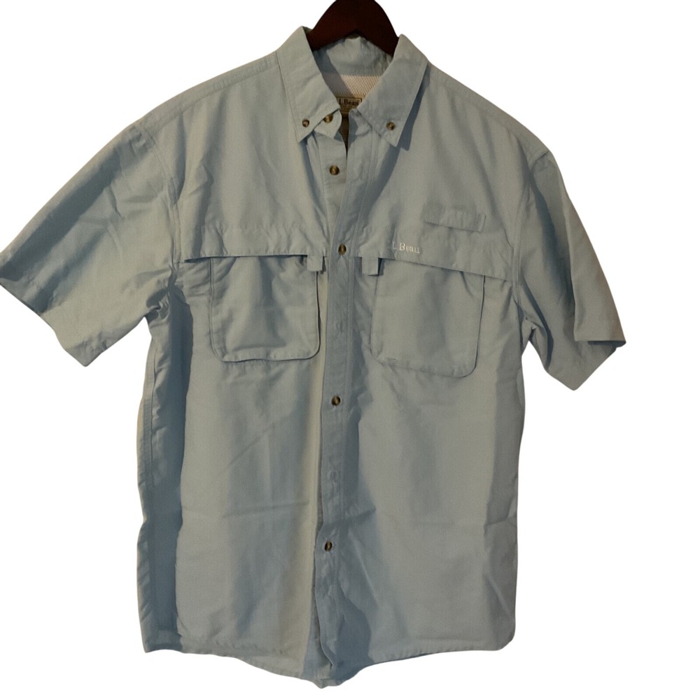 LL Bean Fishing Shirt‎ Vented Short Sleeve Button Up Light Blue M